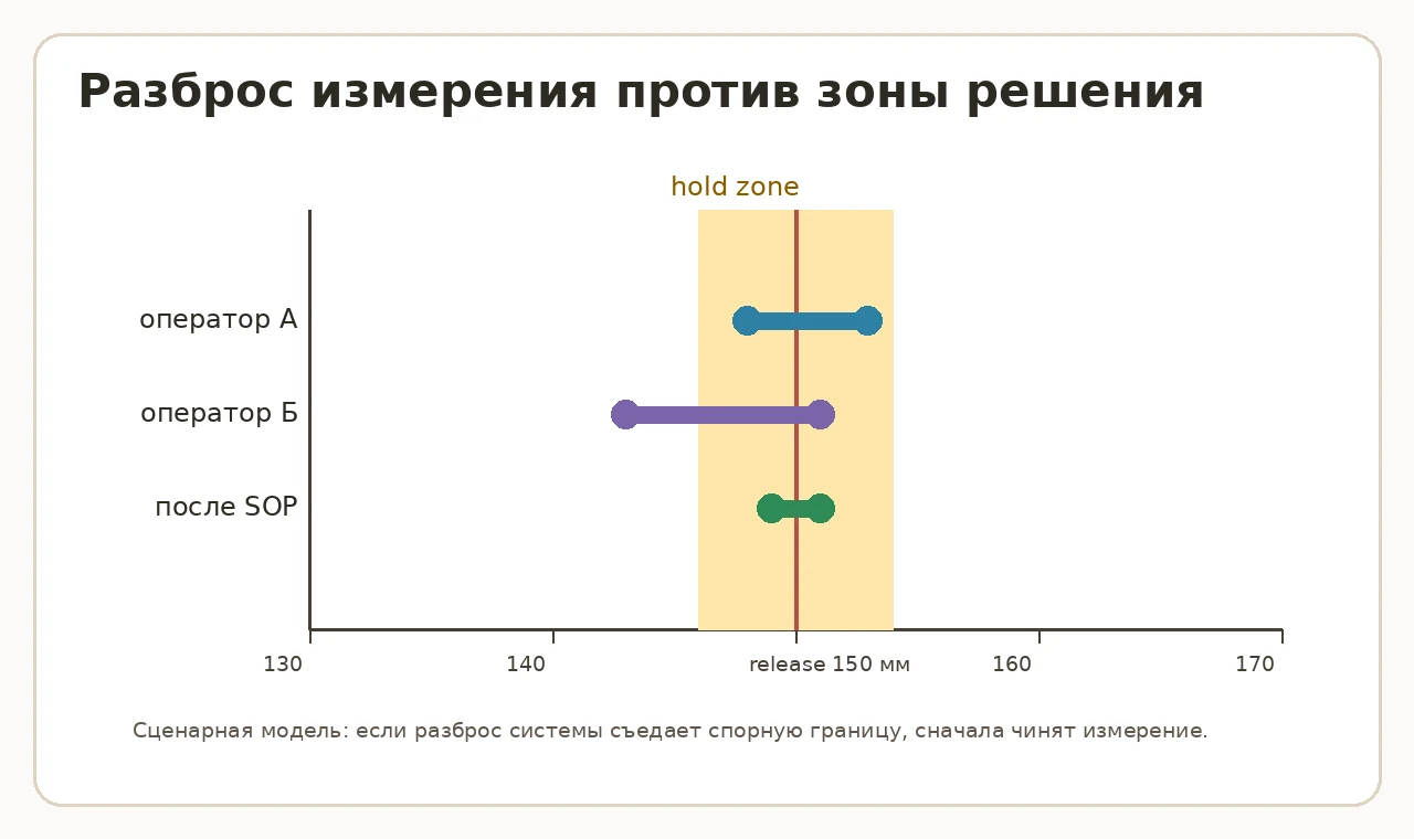 график разброса измерения относительно зоны решения по высоте растений