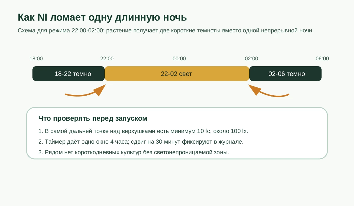 Схема прерывания ночи: тёмные участки 18-22 и 02-06 разделены световым окном 22-02