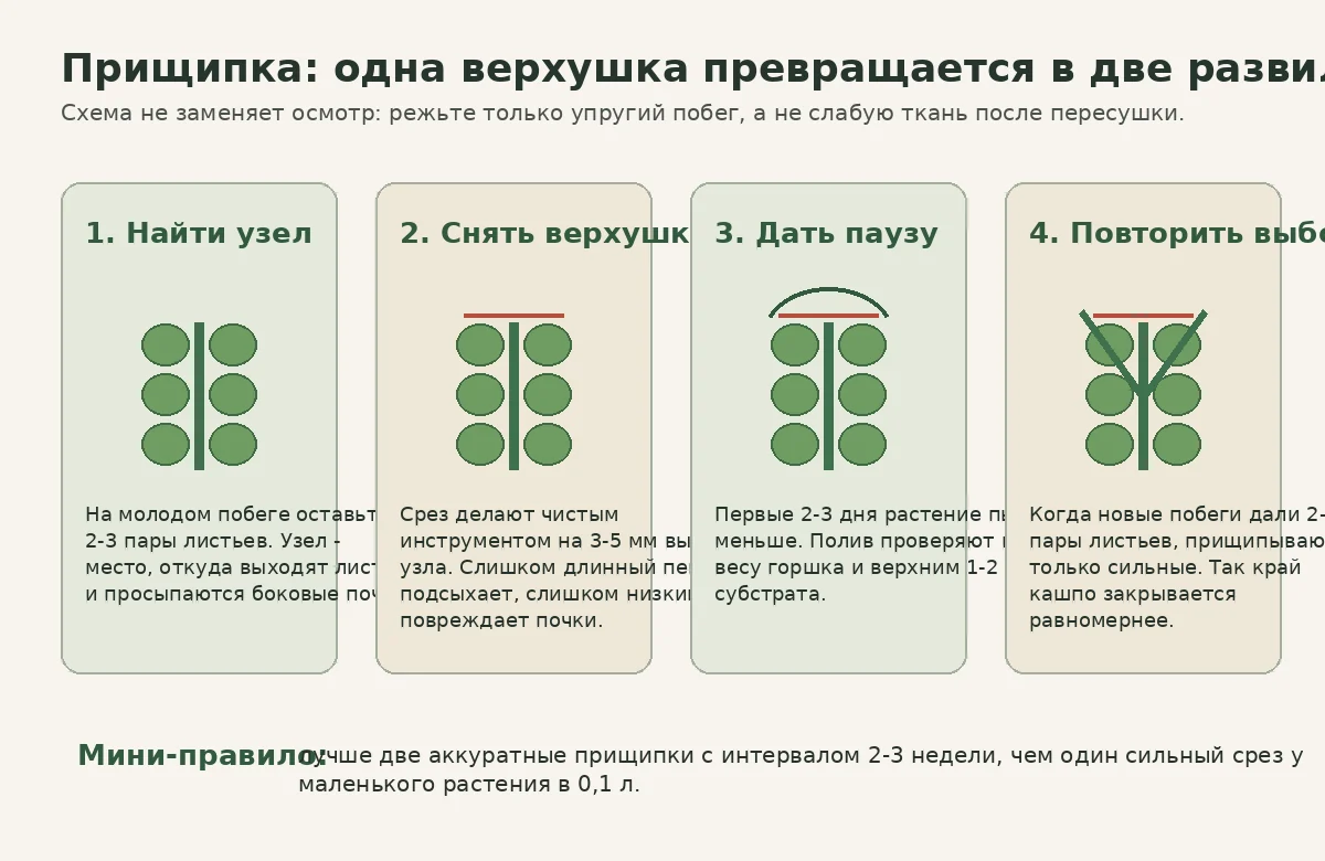 Схема прищипки Плектрантуса Форстера Salad над узлом