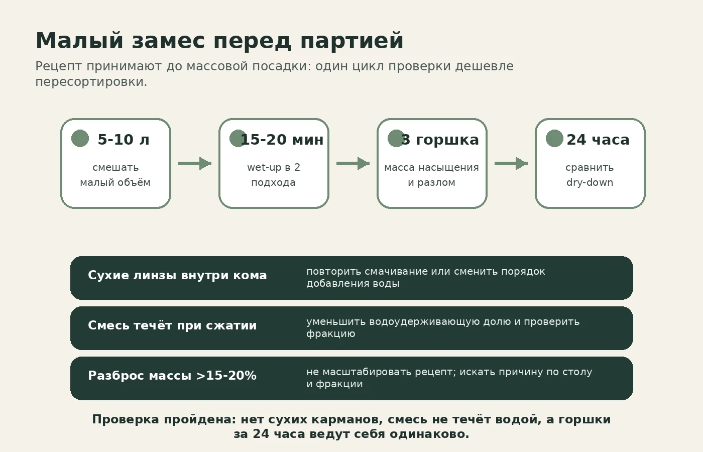 Схема малого замеса субстрата 5-10 литров с проверкой через 24 часа